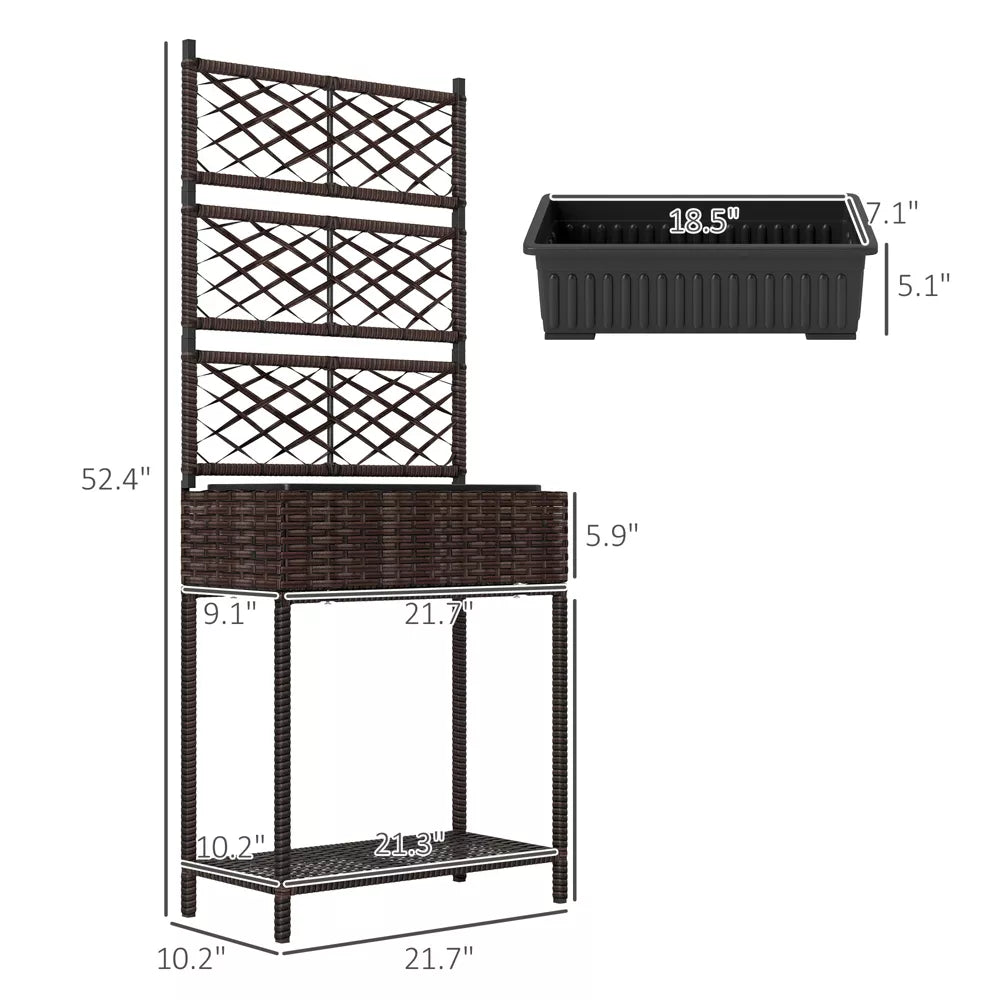 Rattan Pflanzenständer mit Rankgitter und Ablage